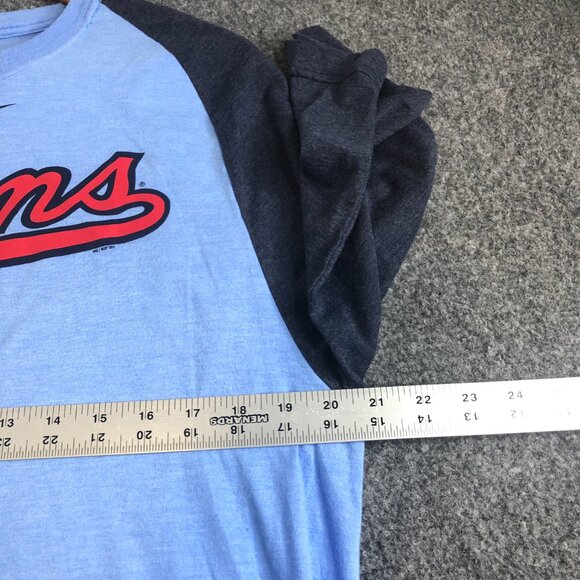 Nike Minnesota Twins Shirt Men Large Blue Raglan 3/4 Sleeve Baseball Cooperstown - Picture 7 of 10
